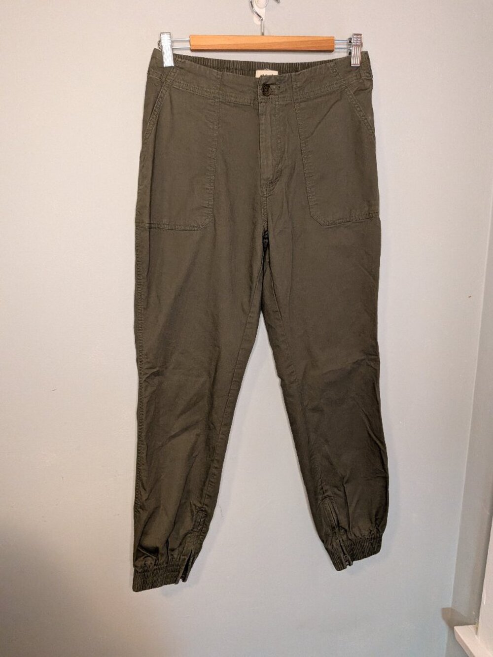 Pact Organic Cotton Pants Medium Green Tapered Leg Utility Zip Ankle